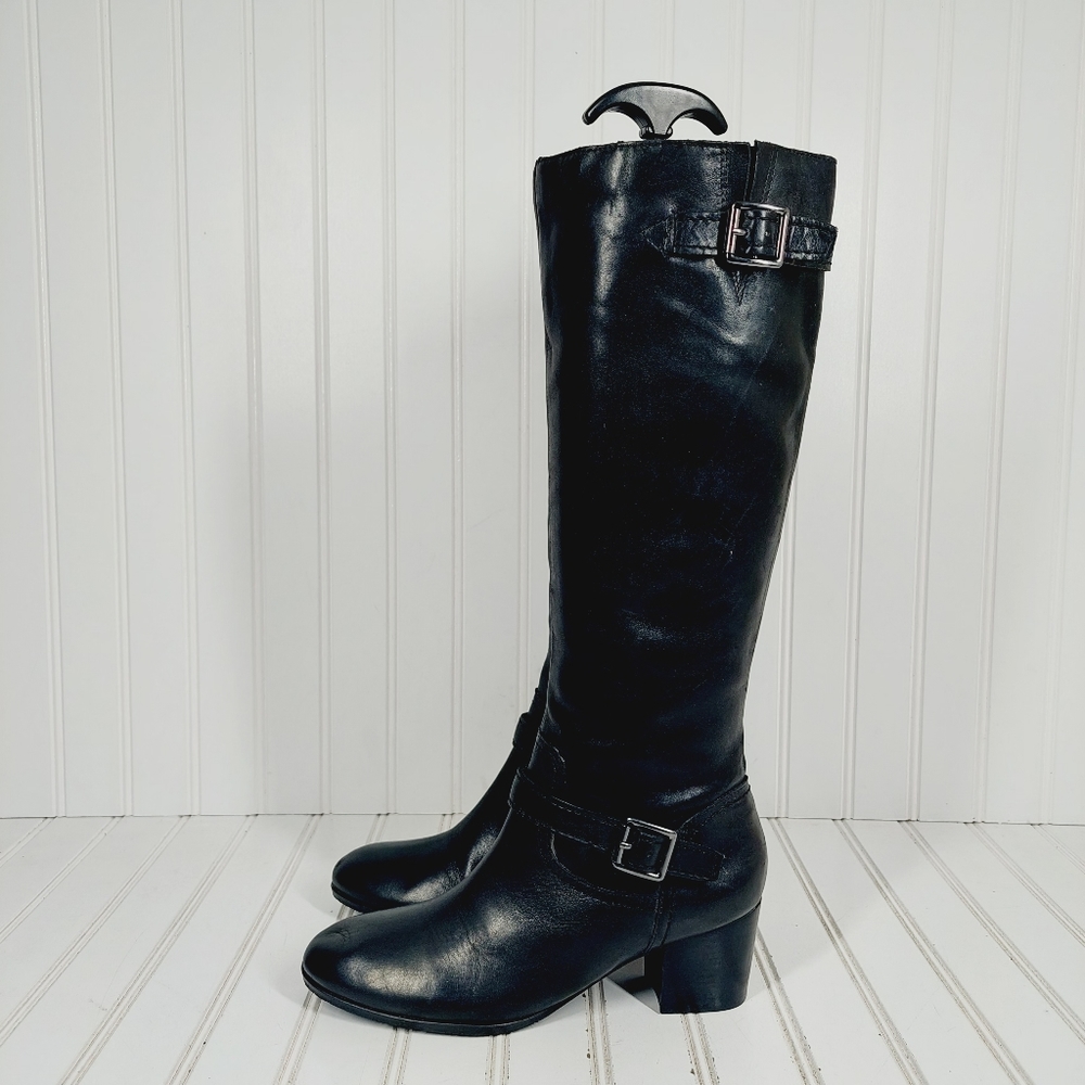 Franco Sarto L-opera Black Leather Zip Up Knee High Boots D878